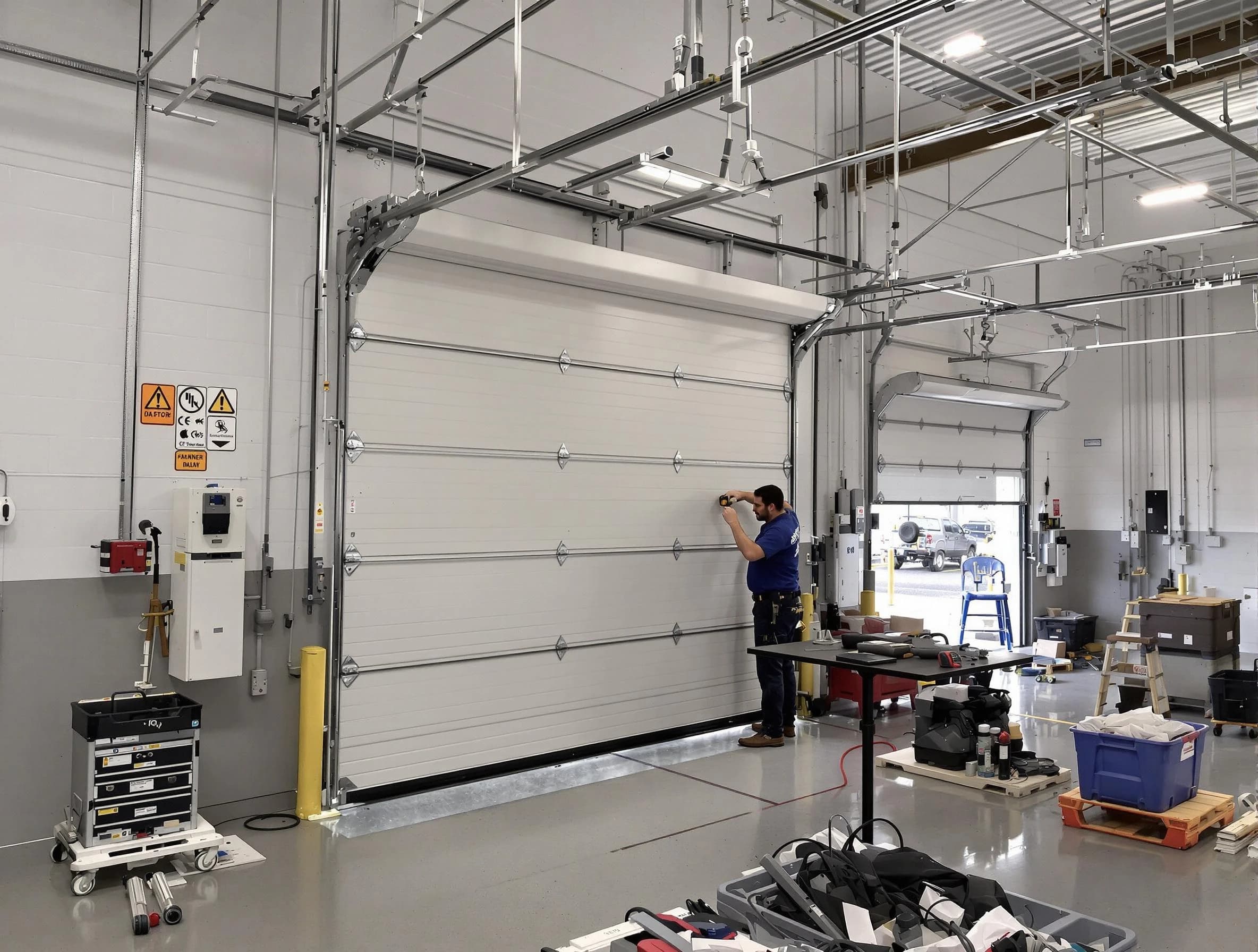 Commercial garage door repair being performed by Richland Garage Door Repair expert in Richland