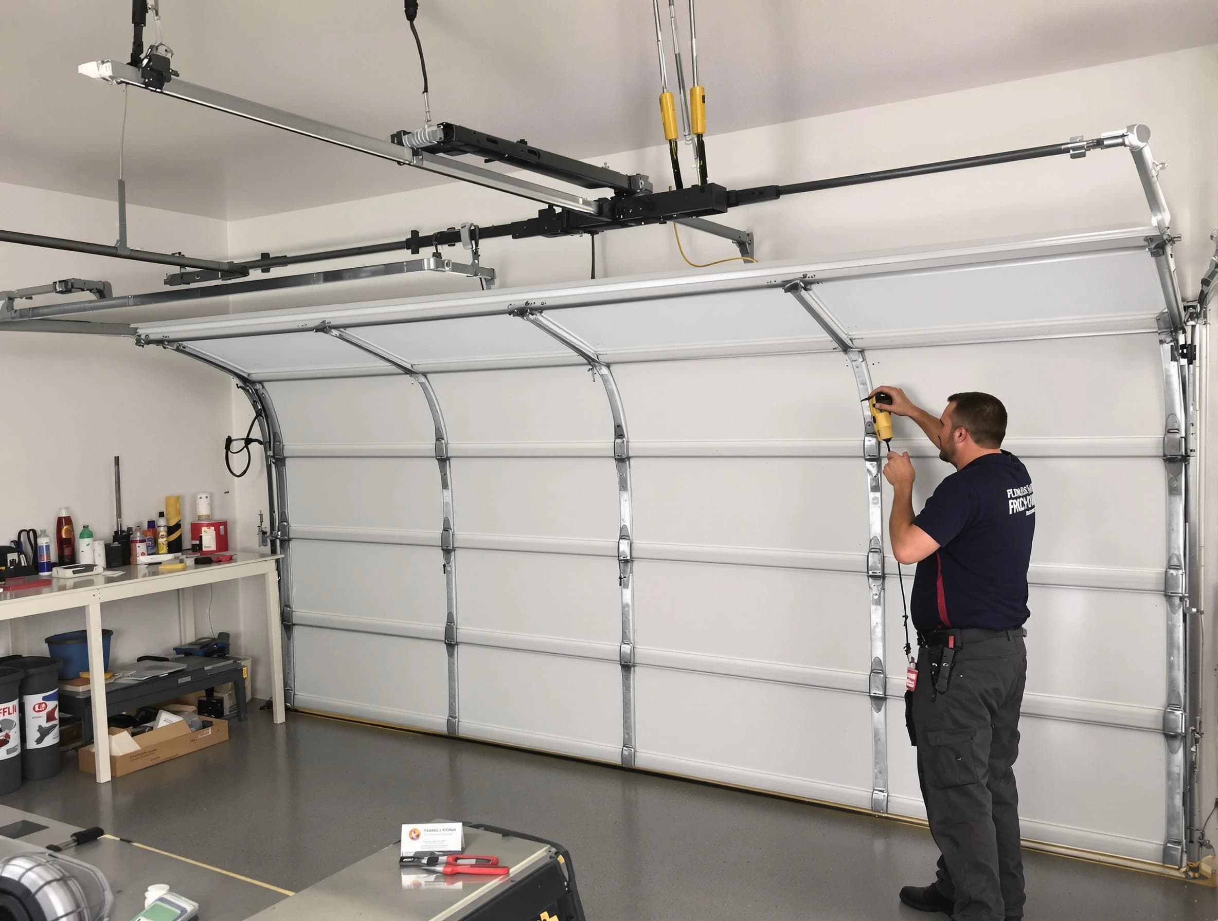 Richland Garage Door Repair certified technician performing overhead door system repair in Richland