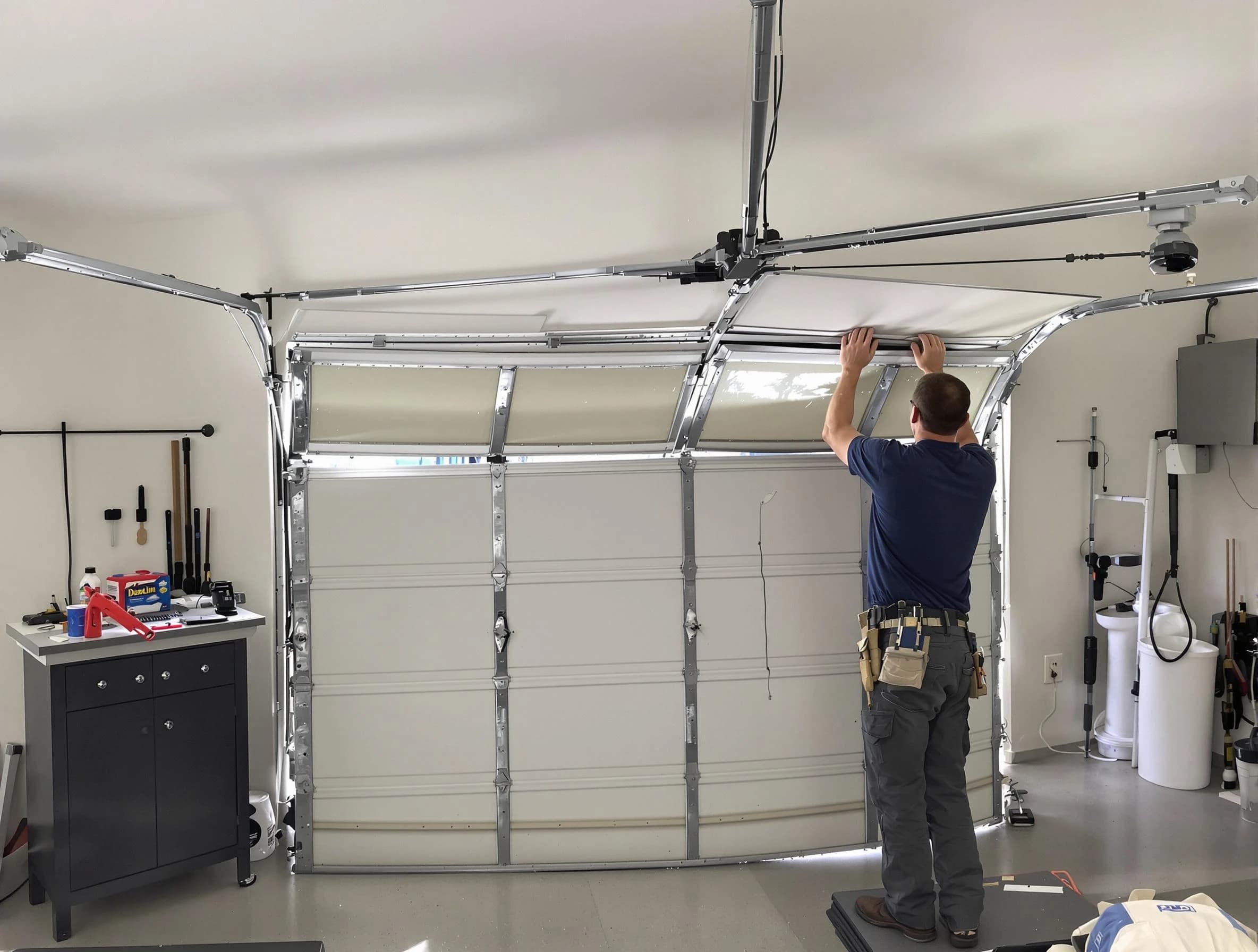 Richland Garage Door Repair specialist performing precise section replacement on Richland garage door