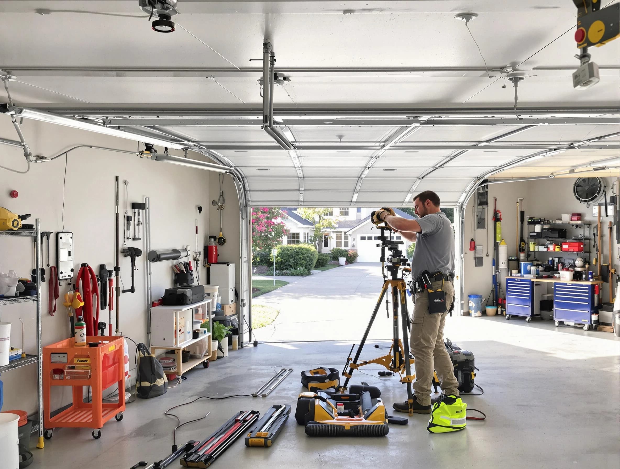 Richland Garage Door Repair specialist performing laser-guided track alignment in Richland