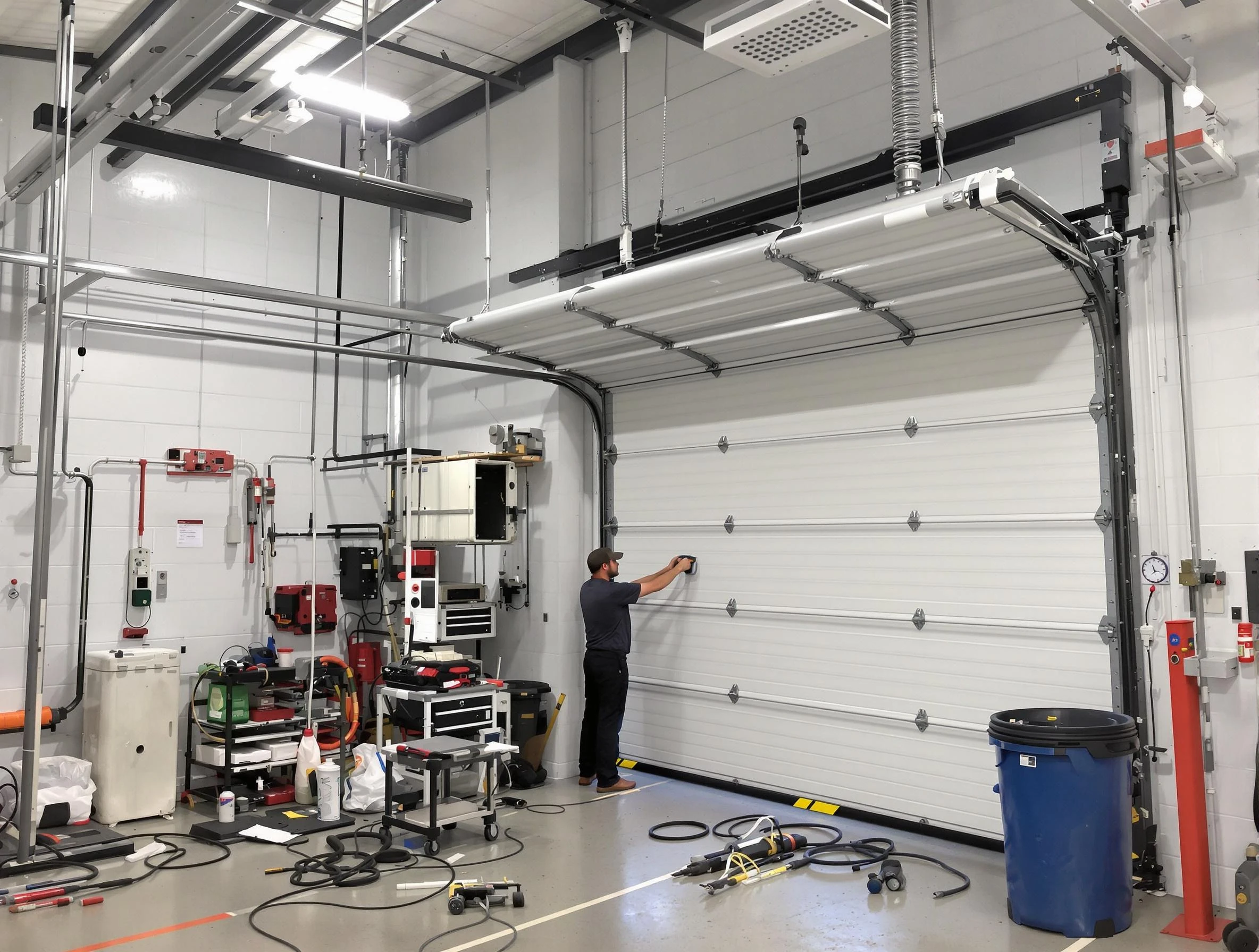 Richland Garage Door Repair certified technician performing commercial door repair at a Richland business facility