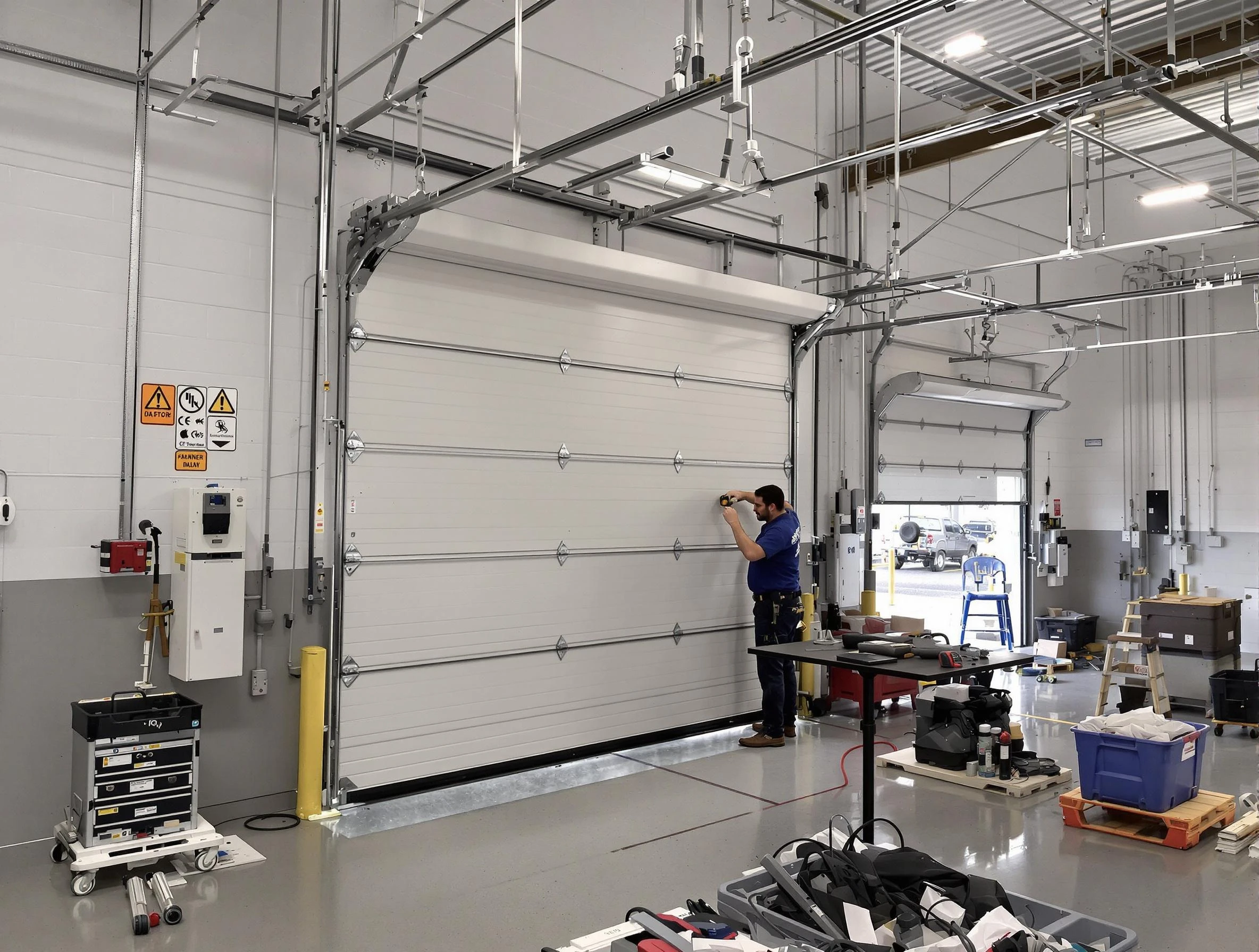 Commercial garage door repair being performed by Richland Garage Door Repair expert in Richland