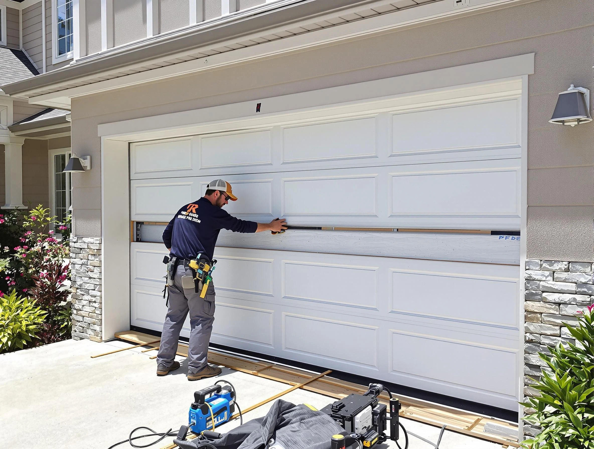 Richland Garage Door Repair team performing complete garage door replacement at Richland residence
