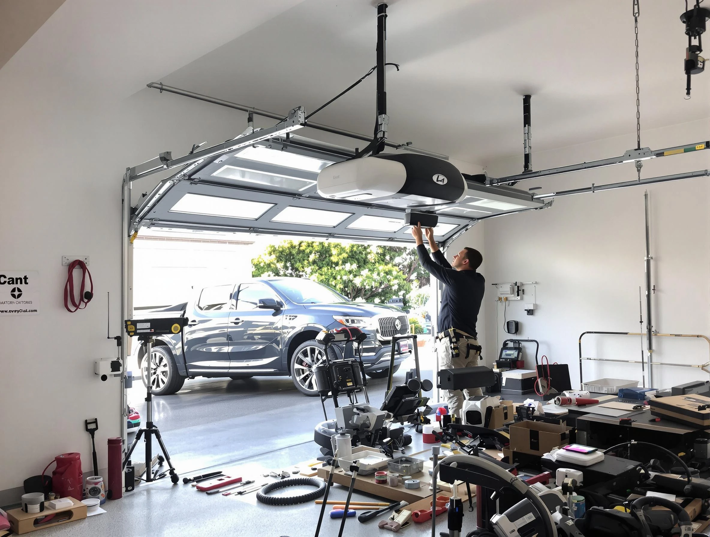 Richland Garage Door Repair specialist installing smart garage door opener system in Richland home