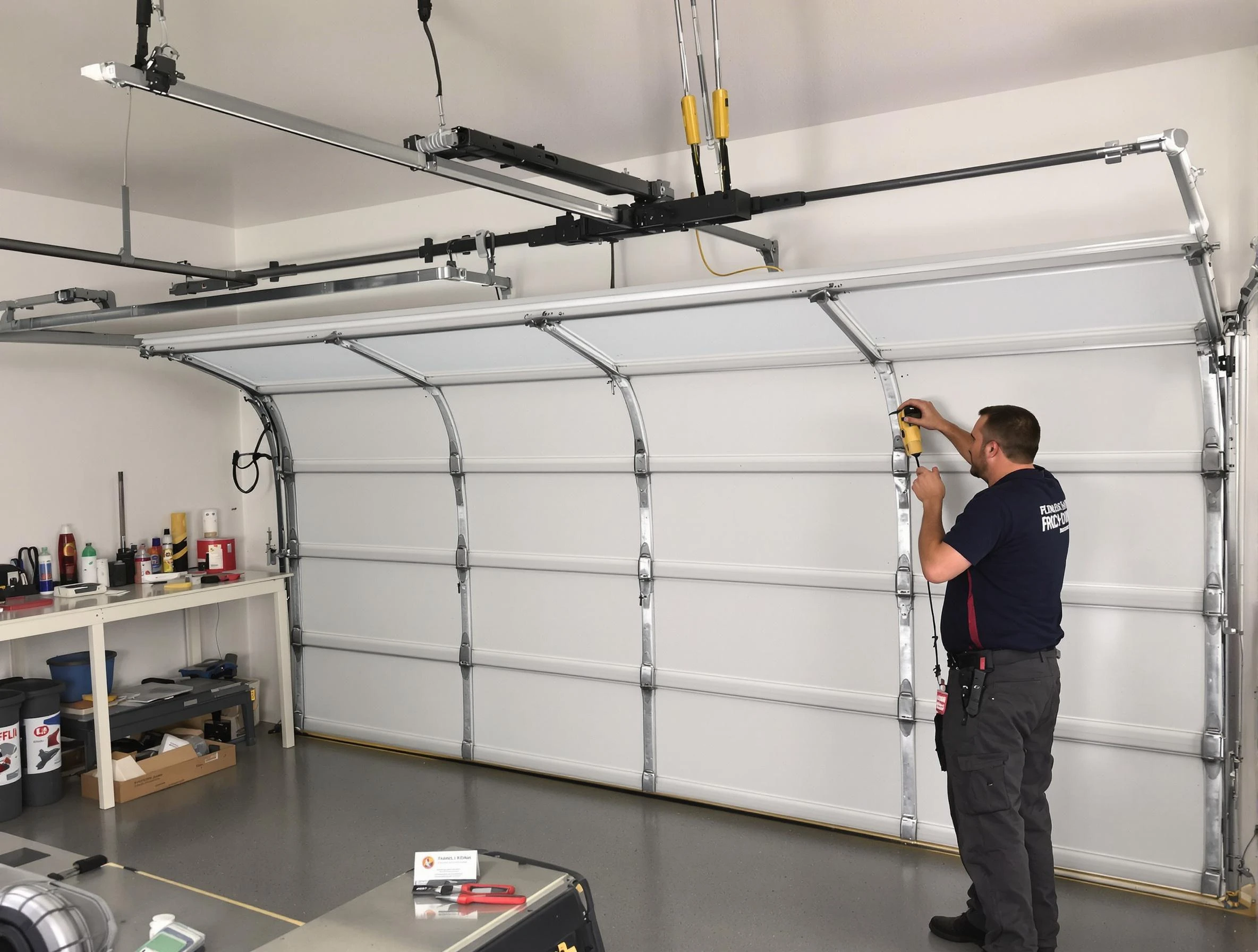 Richland Garage Door Repair certified technician performing overhead door system repair in Richland