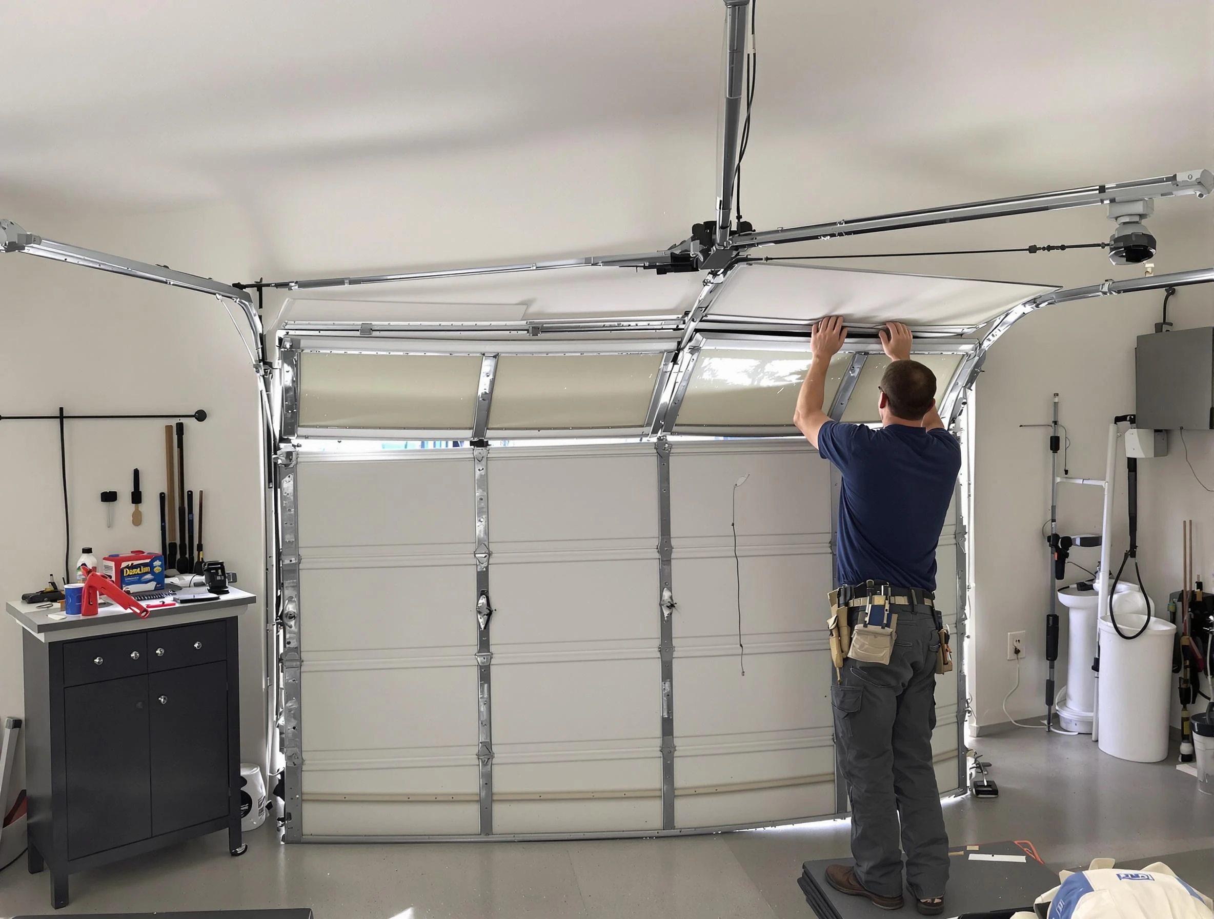 Richland Garage Door Repair specialist performing precise section replacement on Richland garage door